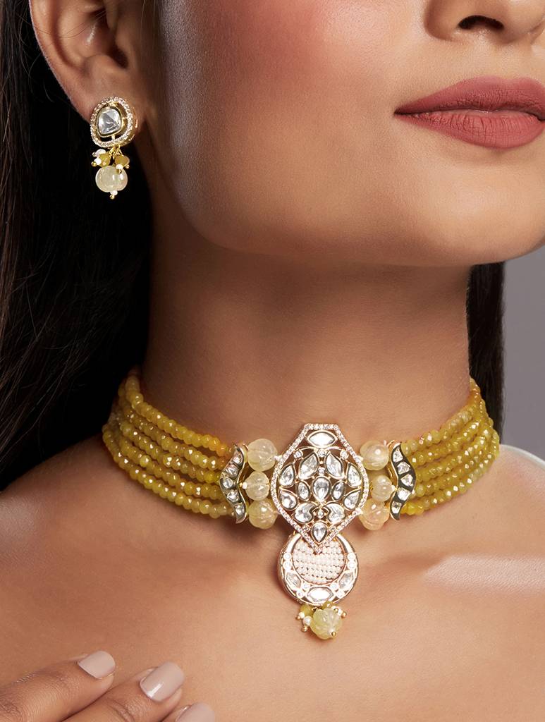 Gold Polish Zirconia Onyx Mosanite Jewellery Sets : HRNS328