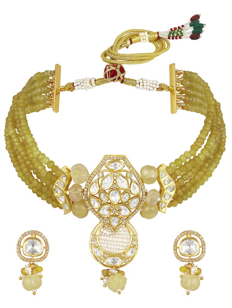 Gold Polish Zirconia Onyx Mosanite Jewellery Sets : HRNS328