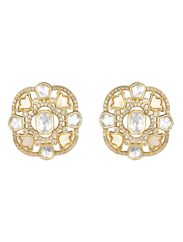 Gold-Polish Zirconia Onyx Pearl Jewellery Sets : HRNS329