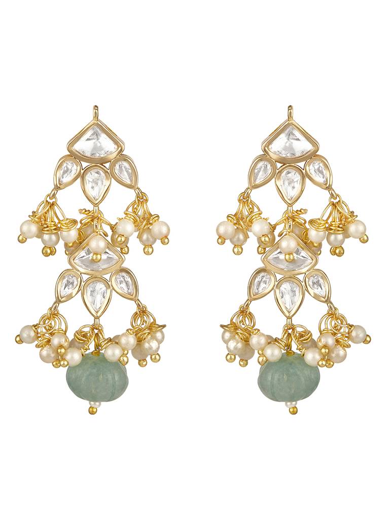 Micron Gold Polish Brass Navratna Onyx Pearl Jewellery Sets : HRNS331