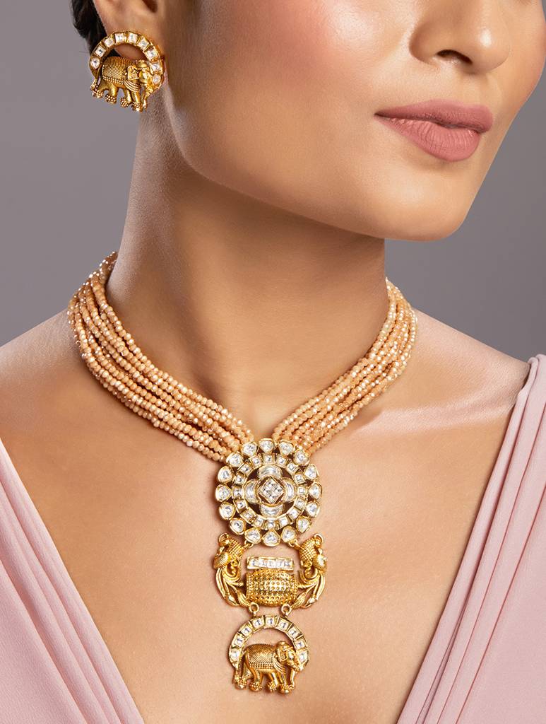 Micron Gold Polish-Mosanite Jewellery Sets : HRNS333