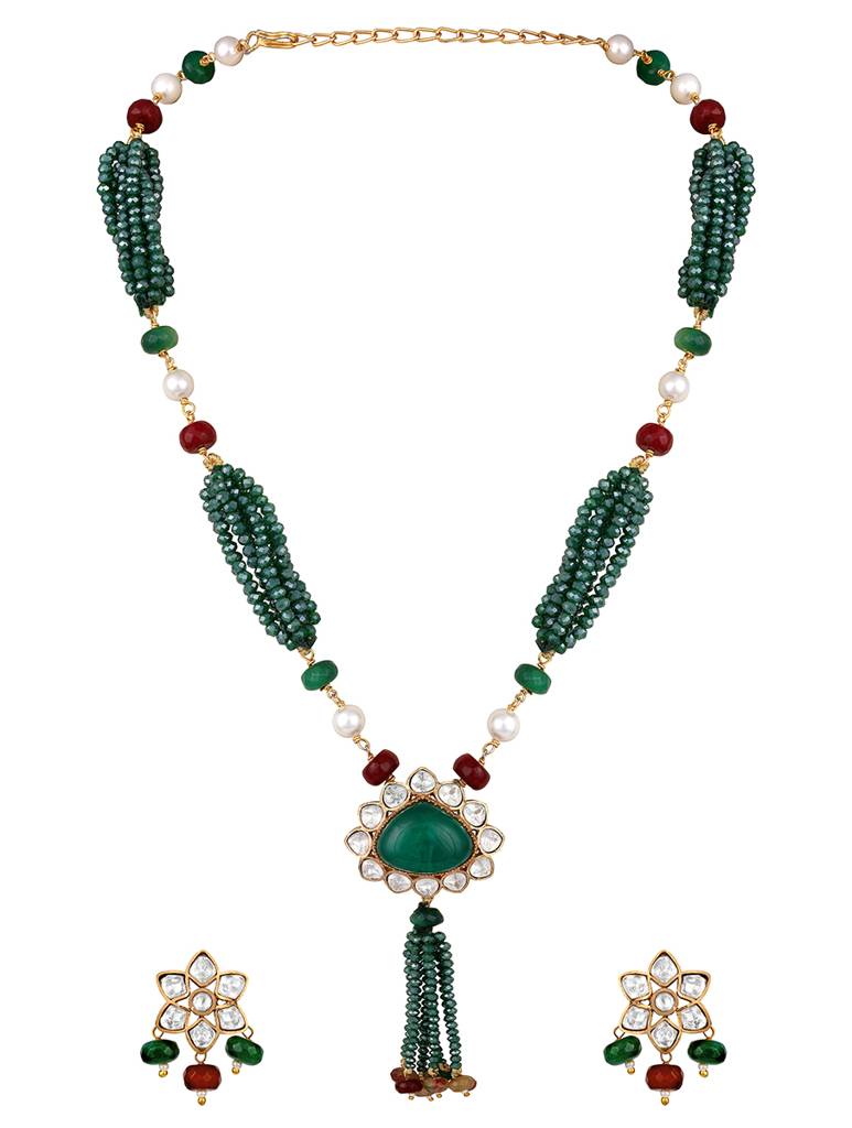 Micron Gold Polish Agates Pearl Jewellery Sets : HRNS335