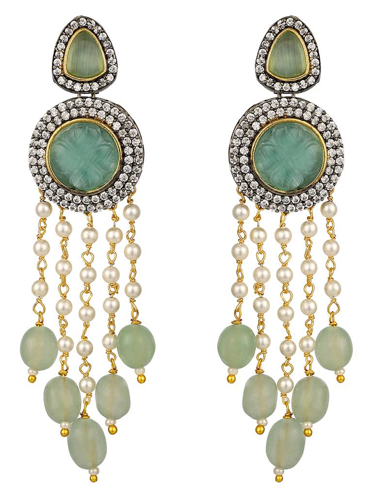 Micron Gold Polish Brass Zirconia Onyx Pearl Jewellery Sets : HRNS336