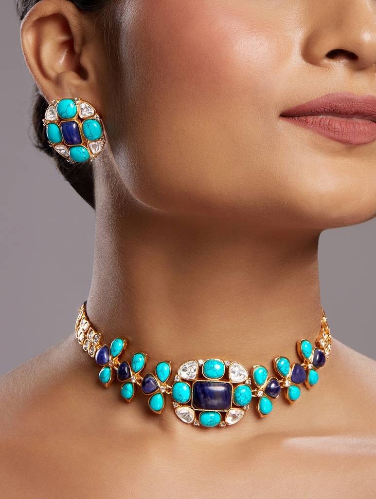 Micron Gold Polish Onyx Mosanite-Jewellery Sets : HRNS337