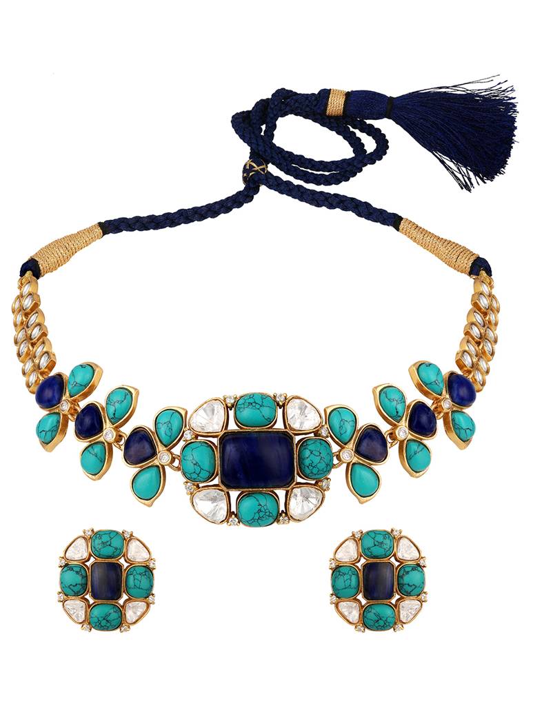 Micron Gold Polish Onyx Mosanite-Jewellery Sets : HRNS337