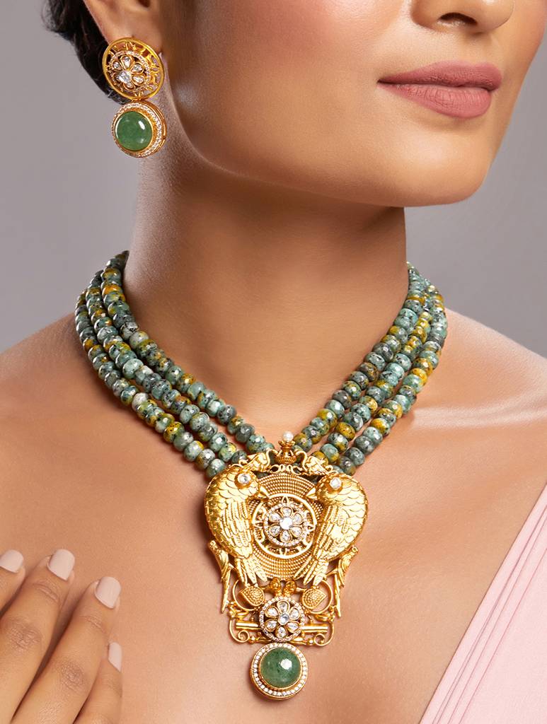 Micron Gold Polish Zirconia Quartz Mosanite Jewellery Sets : HRNS340
