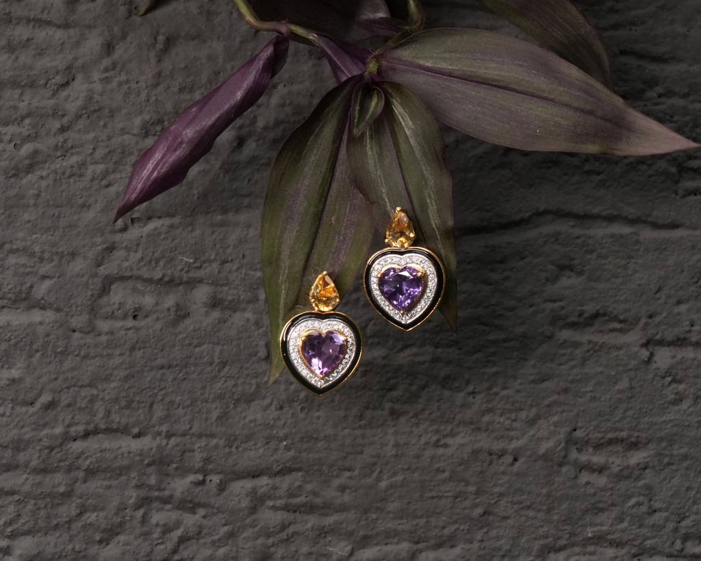 Amethyst And Citrine Heart Earrings : HRT-ER-01