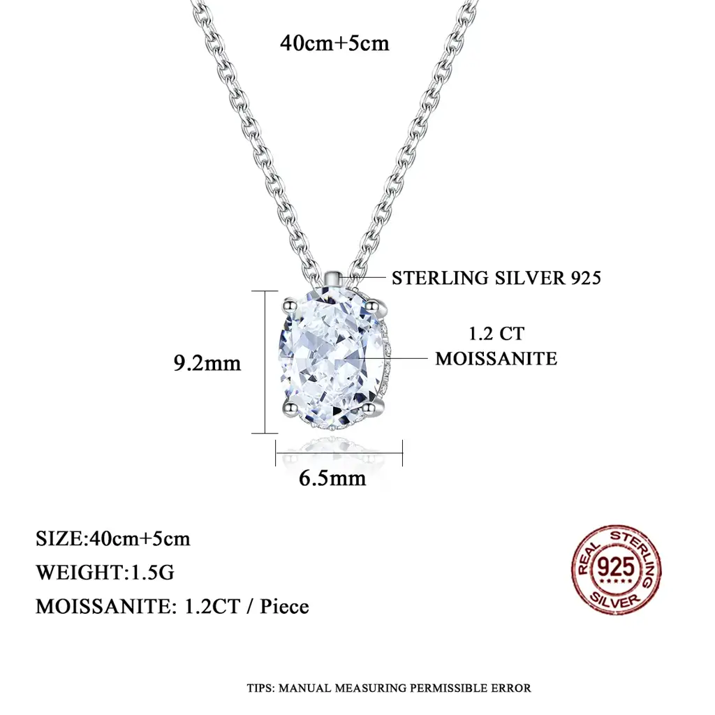 1.2 Ct Sparkleoval Charm Moissanite Necklace In Sterling Silver; D Vvs1 : MSN22052423S