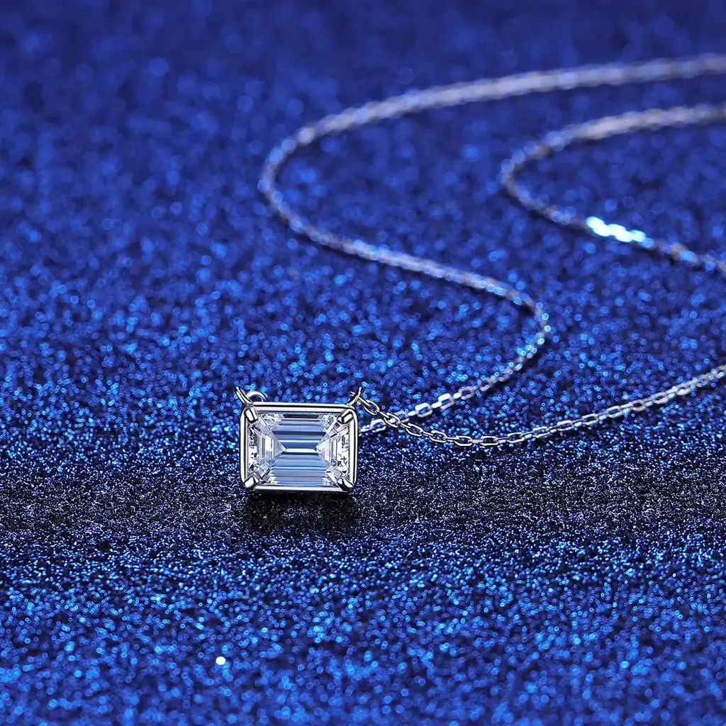 Crystal Clear Confidence Emerald Cut Moissanite Studs And Pendant : Emerald_12_MSN22052402
