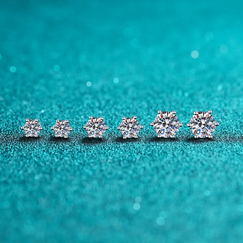 1 - 2 Ct / Pair Sparkle Orbit Round Moissanite Stud Earrings; 925 Sterling Silver; Gra Certified : Round_Style2_2ct