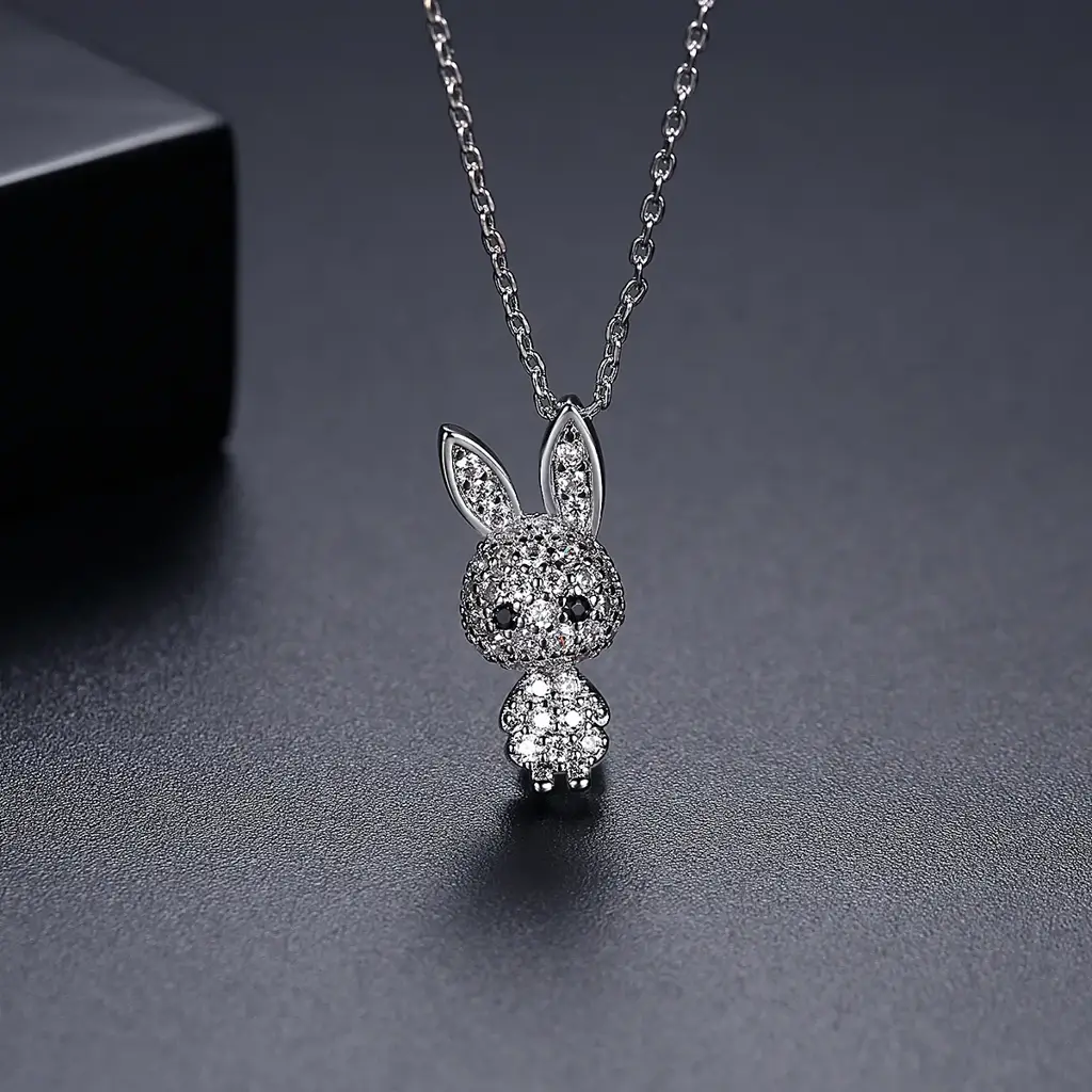 Sterling Silver Sparkling Bunny Zircon Earrings And Pendant : Z21061611