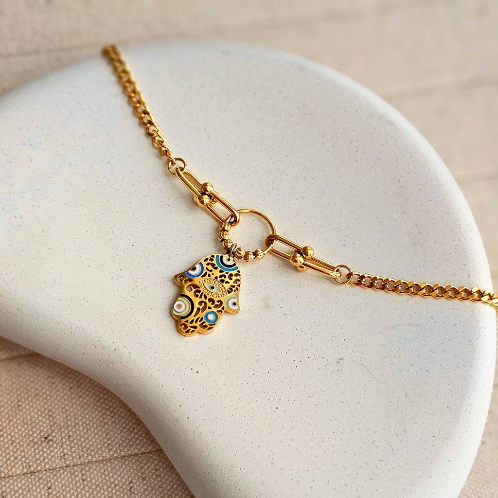 Hamsa Evil Eye Chain Bracelet : TAA-9708120473878-BRACELET