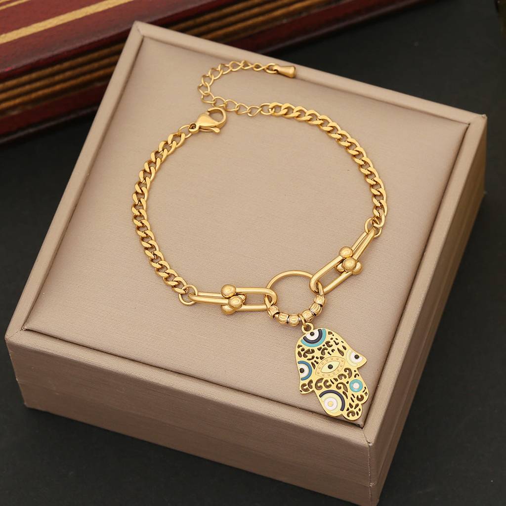 Hamsa Evil Eye Chain Bracelet : TAA-9708120473878-BRACELET