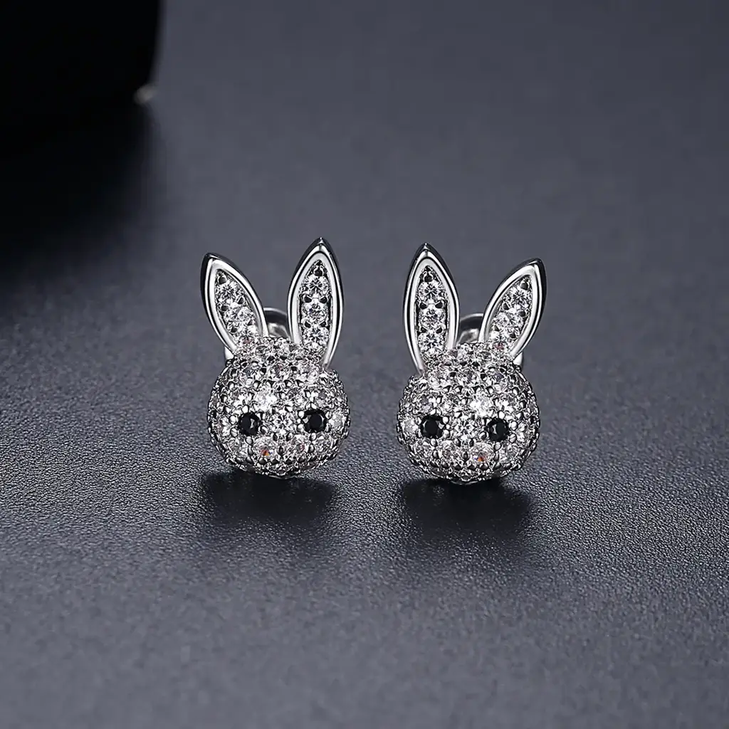 Sterling Silver Sparkling Bunny Zircon Earrings And Pendant : Z21061611