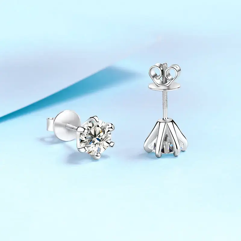 2 Ct/Pair Sparklit Sparks Round Moissanite Screwback Stud Earrings : StarlitSparks_2ct_BX734-E