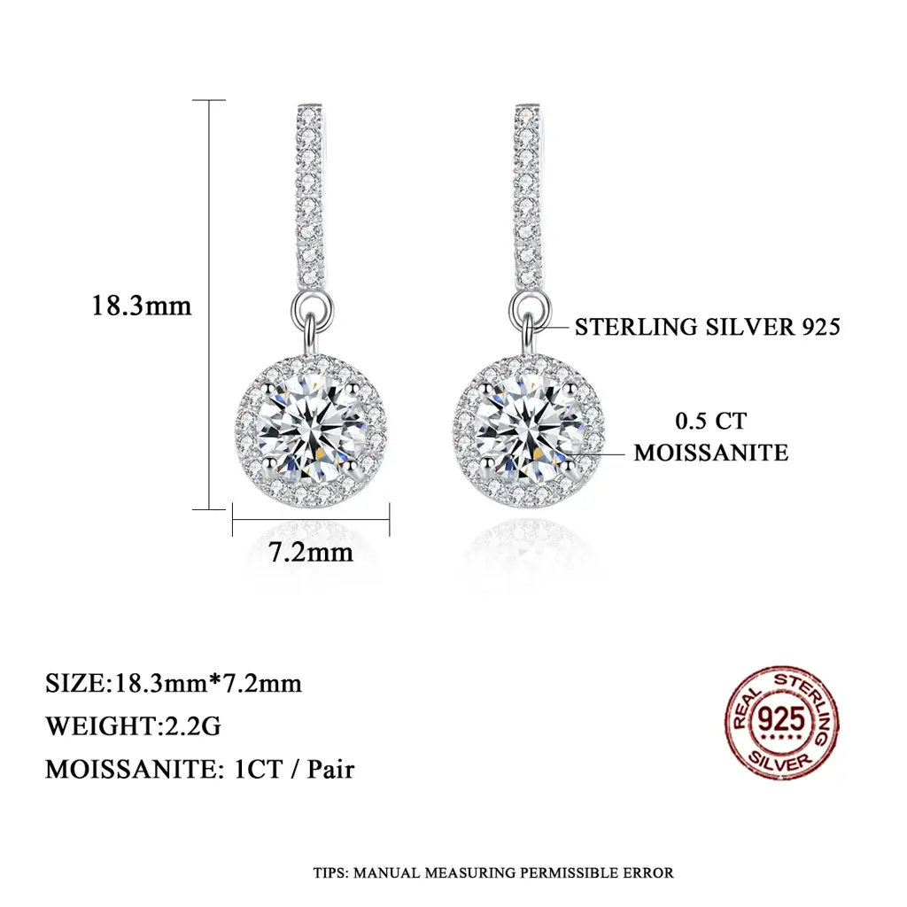 1 Ct / Pair Twinkle Drop Dangles Moissanite Earrings; Gra Certified; S925 Sterling Silver : TwinkleDropDangles_1ct