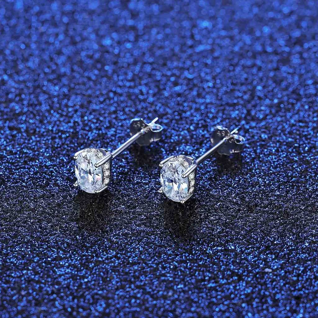1 Ct / Pair Dazzling Dewdrops Silver Moissanite Studs; Gra Certified : DazzlingDewdrops_1ct