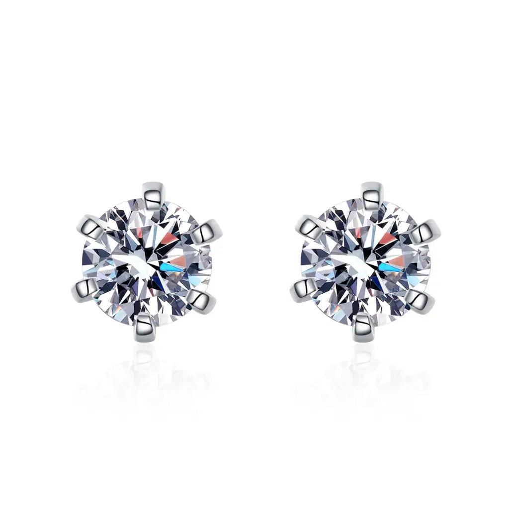 2 Ct/Pair Sparklit Sparks Round Moissanite Screwback Stud Earrings : StarlitSparks_2ct_BX734-E