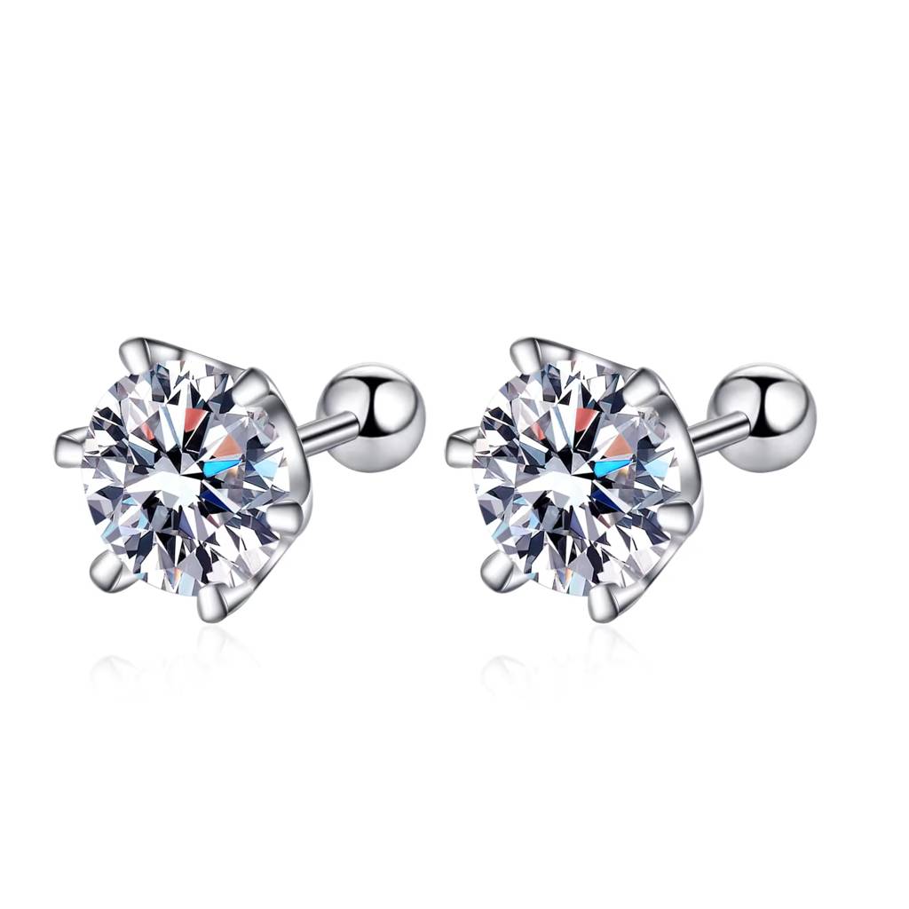 1 - 2 Ct Pair Round Radiant Moissanite Stud Earrings : Round_ScrewBack_1ct