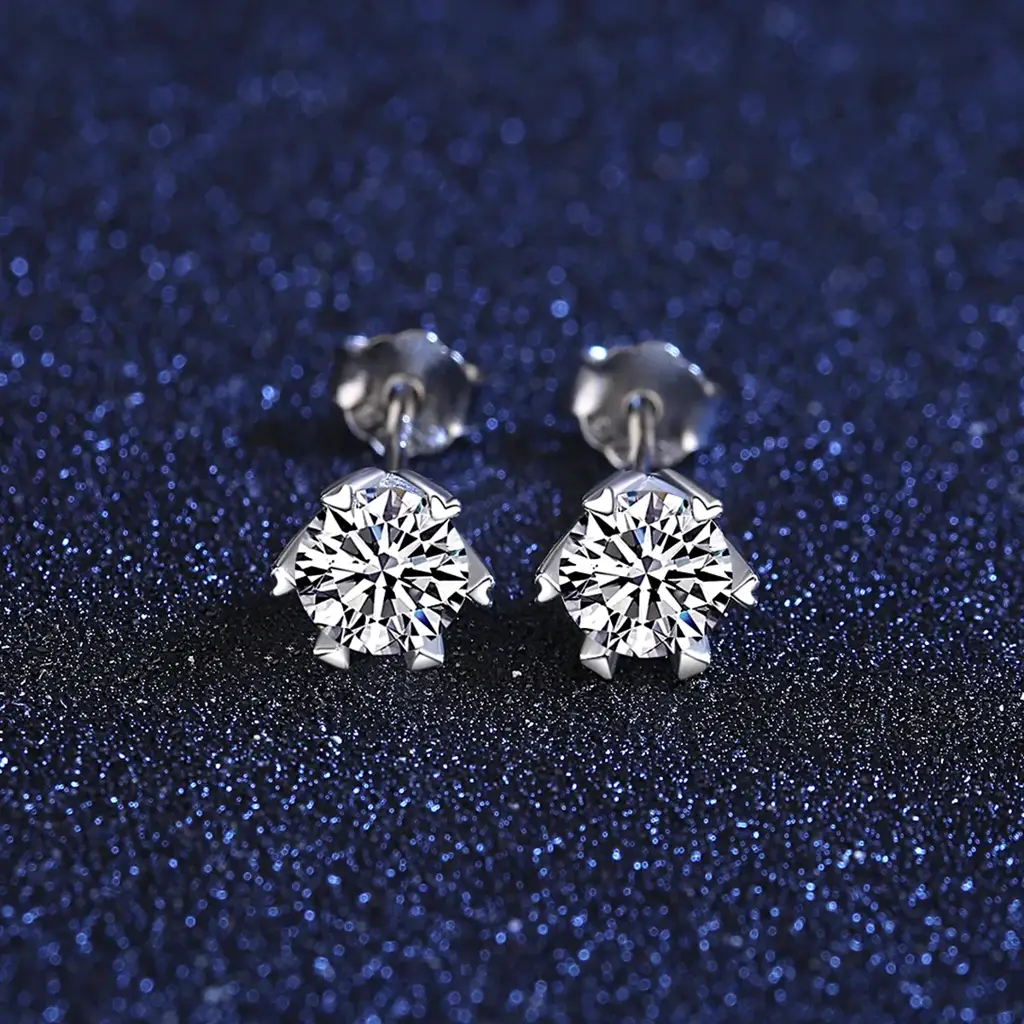 1 Ct Heart Flare Sparkle Moissanite Stud Earrings; Gra Certified; D Vvs1 : RoundHeartProng_1ct