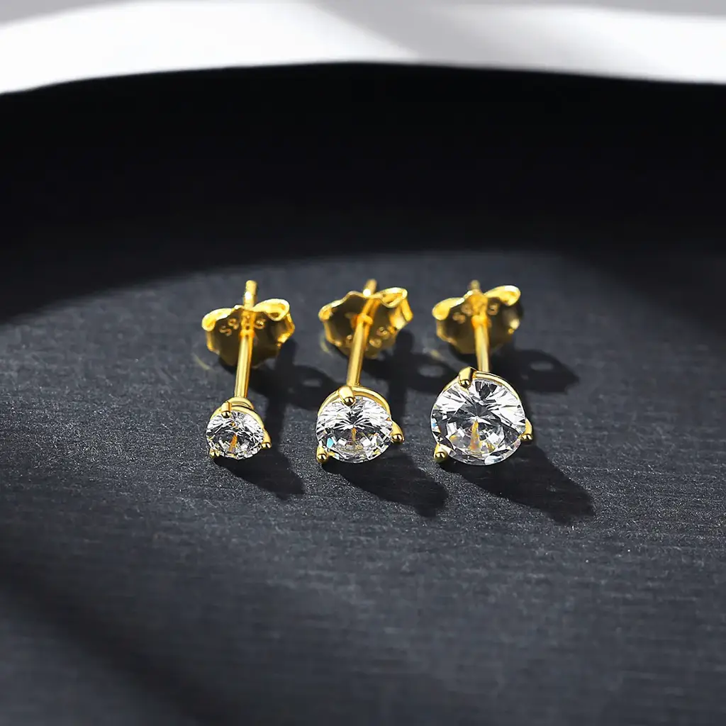 Zircon Korean Earrings For Women & Girls, Round Cubic Zirconia, Silver Stud Earrings : SE20071808-04