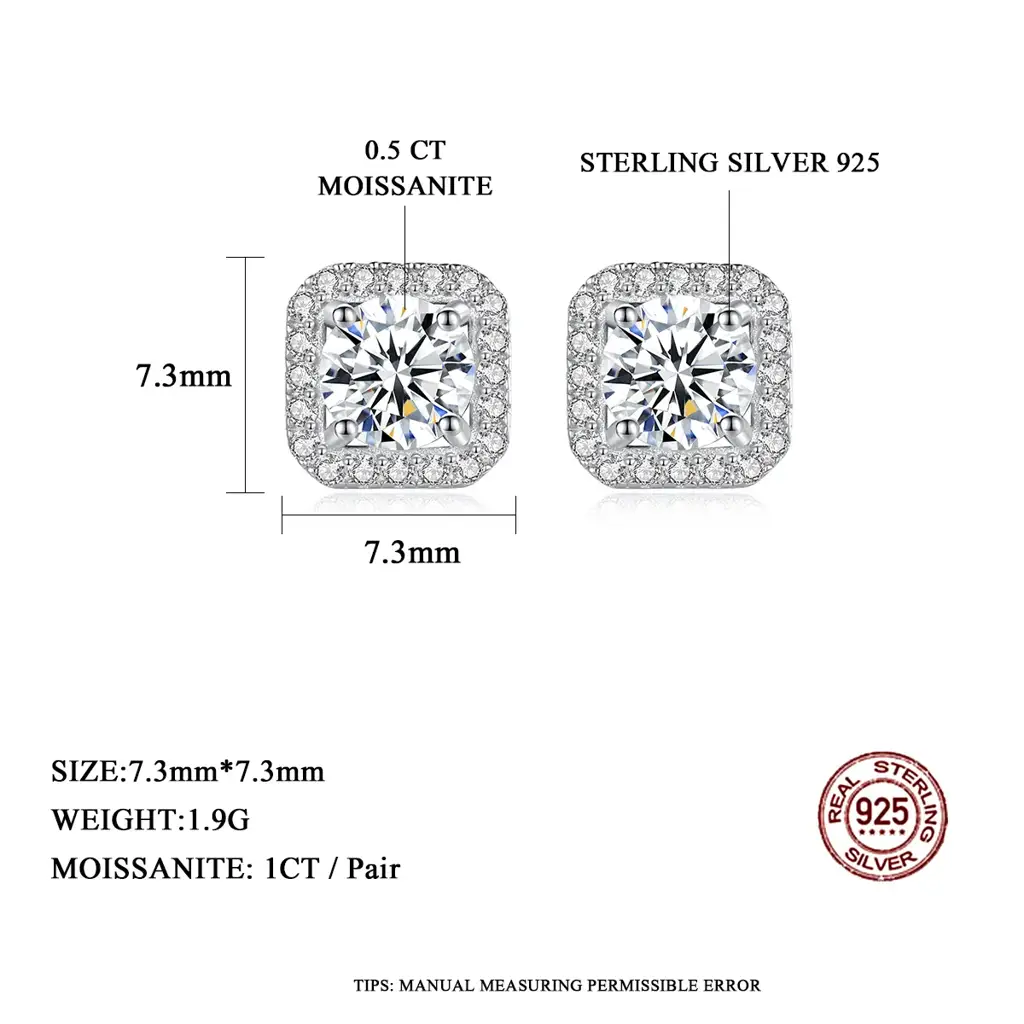 1 Ct Gra Certified Glimmer Square Moissanite Studs : CJ-G707-K70W