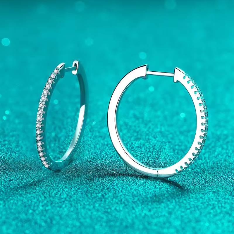 1.08 Ct / Pair Round Moissanite Hoop Earrings D/Vvs1; Sterling Silver; Gra Certified : RoundHoop_054