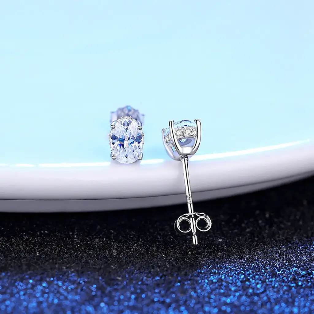 1 Ct / Pair Dazzling Dewdrops Silver Moissanite Studs; Gra Certified : DazzlingDewdrops_1ct