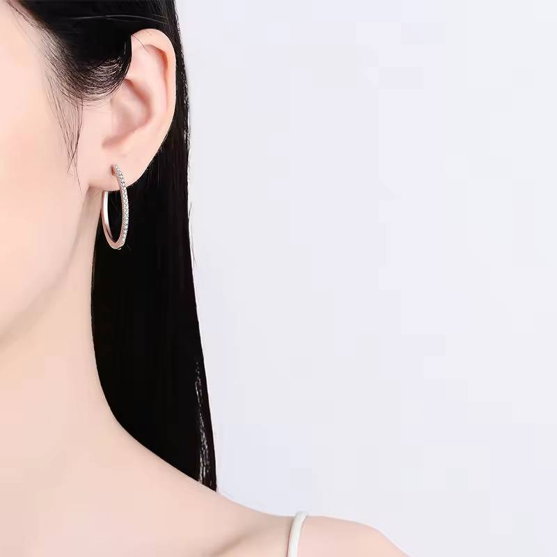 1.08 Ct / Pair Round Moissanite Hoop Earrings D/Vvs1; Sterling Silver; Gra Certified : RoundHoop_054