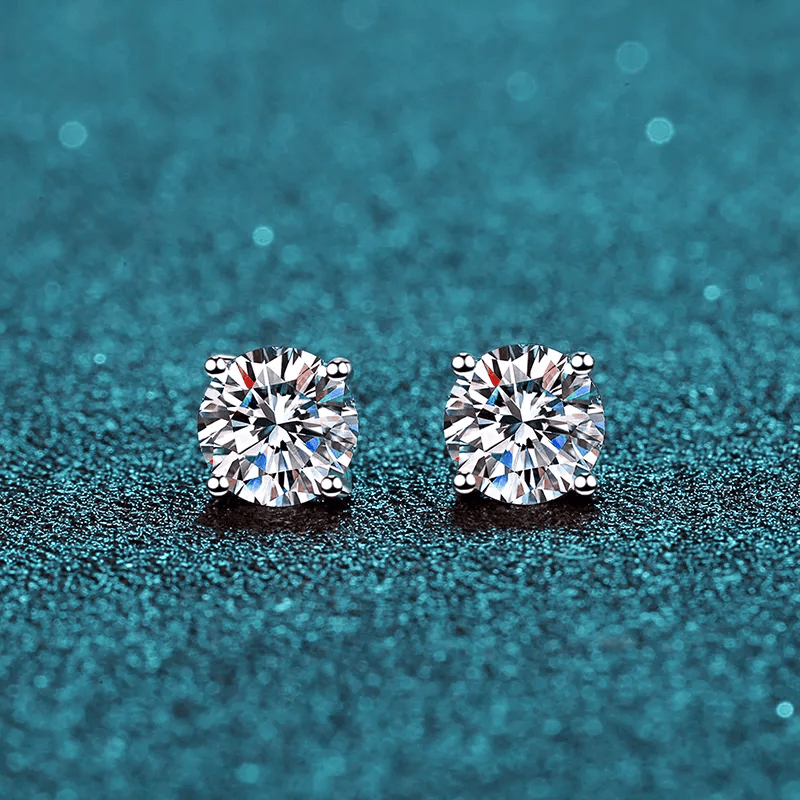 0.5 - 2 Ct Single Piece Sparkle Whirl Sterling Silver Moissanite Stud Earrings For Men : SparkleWhirl_BX043-E_05ct_Men