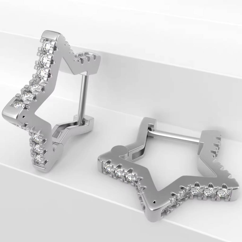 0.36 Ct Star Moissanite Hoop Earrings D/Vvs1 : StarHoop_0.36