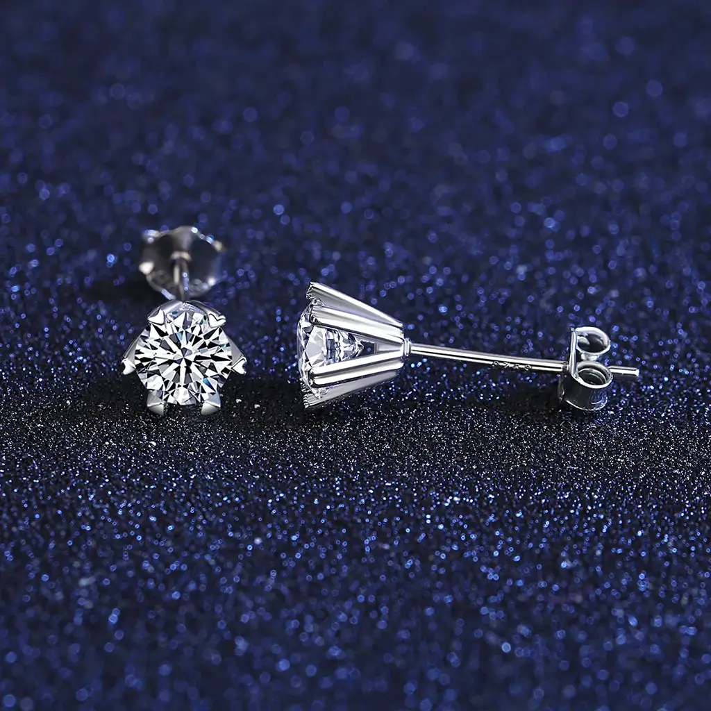 1 Ct Heart Flare Sparkle Moissanite Stud Earrings; Gra Certified; D Vvs1 : RoundHeartProng_1ct