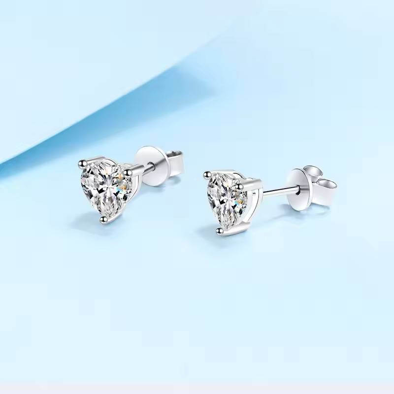 2 Ct Heart Spark Moissanite Stud Earrings D/Vvs1; Sterling Silver; Gra Certified : Heart_2ct