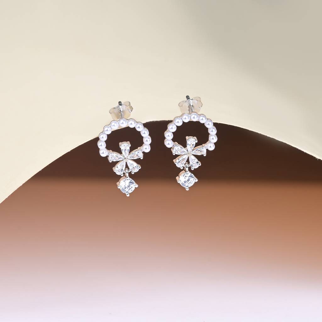 Blossom Arch Drop Earrings In Silver Color : IBER1580