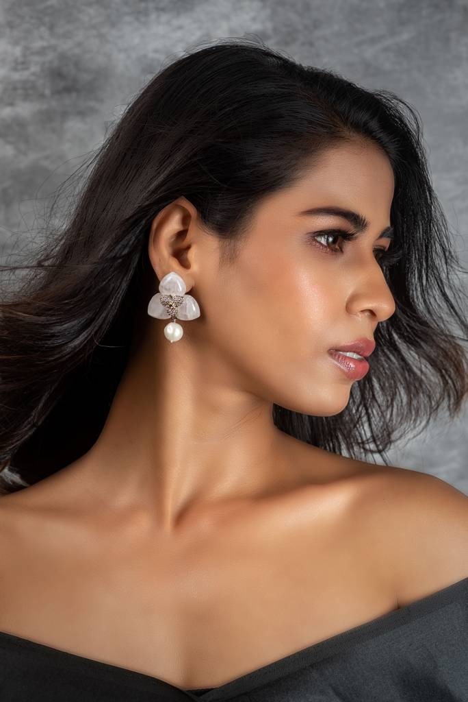 Heart Shaped Rose Quartz With Baroque Pearl Drop Earring