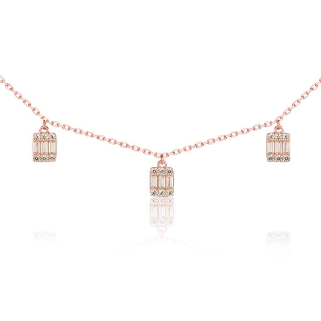 Rosetta Baguette Rose Gold Necklace In 925 Sterling Silver : IJNK078