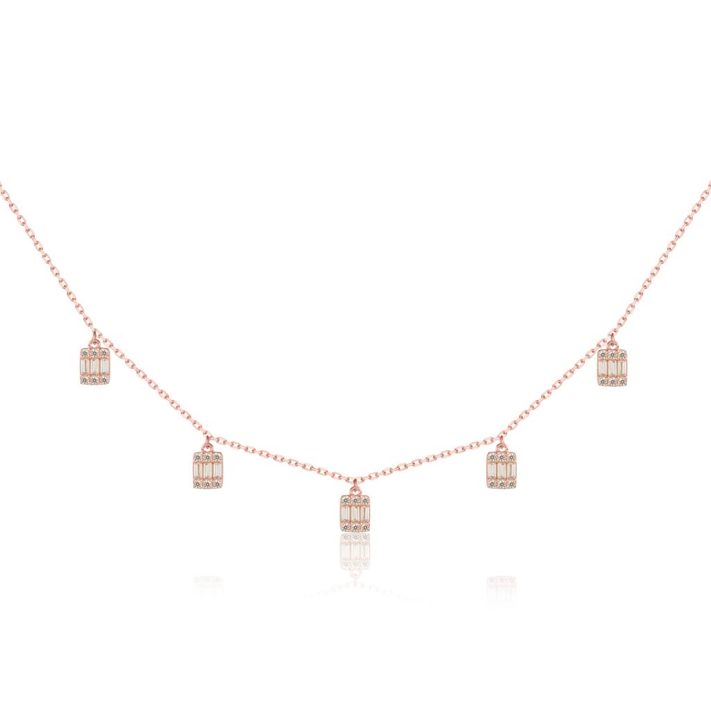Rosetta Baguette Rose Gold Necklace In 925 Sterling Silver : IJNK078