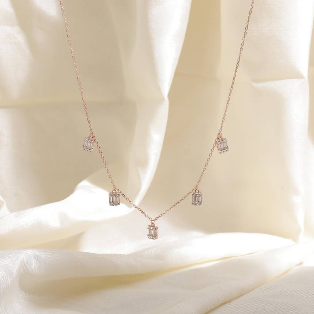 Rosetta Baguette Rose Gold Necklace In 925 Sterling Silver : IJNK078