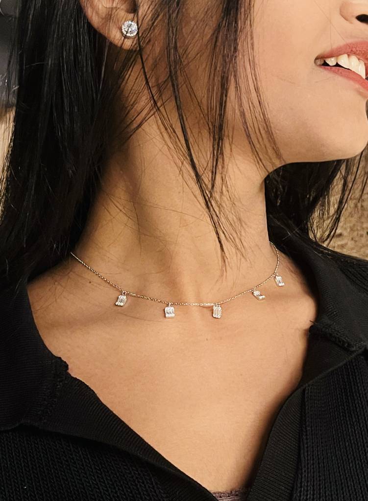 Rosetta Baguette Rose Gold Necklace In 925 Sterling Silver : IJNK078