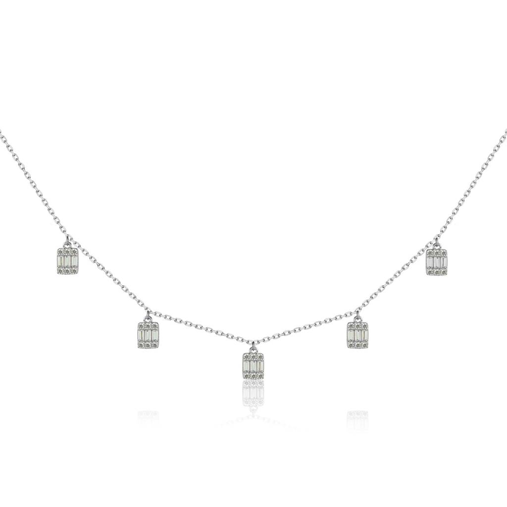 Rosetta Baguette White Necklace In 925 Sterling Silver : IJNK078(s)