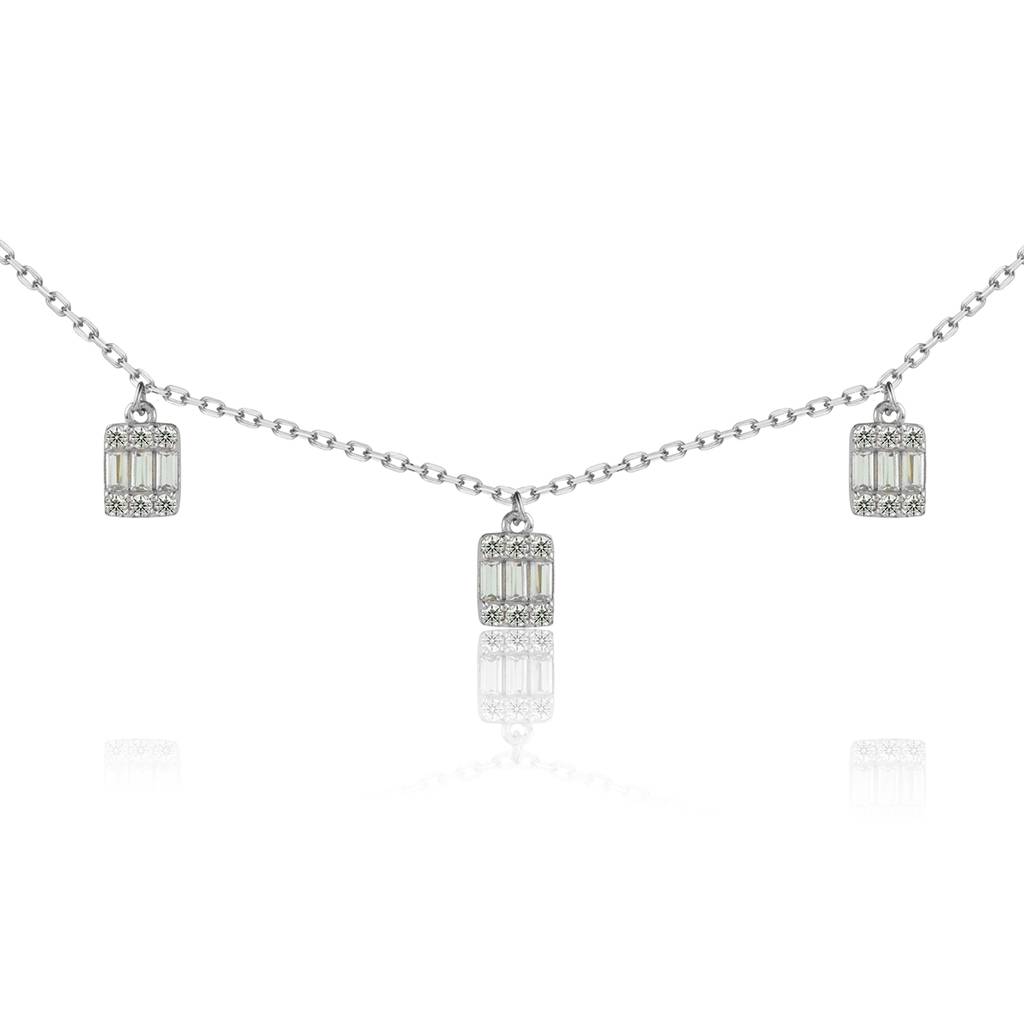 Rosetta Baguette White Necklace In 925 Sterling Silver : IJNK078(s)