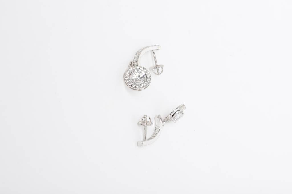 925 Sterling Silver Swiss Zirconia Dangle & Drop Margo Earring With Screw Back Gift For Women And Girls : CSWZHDE24