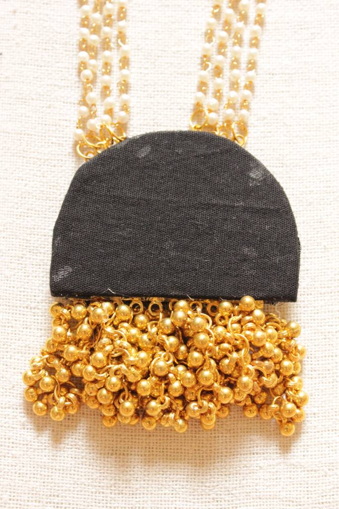 Fabric Pendant White & Golden Beads Dori Closure Long Necklace Set : ALT-JEW-krishna-13