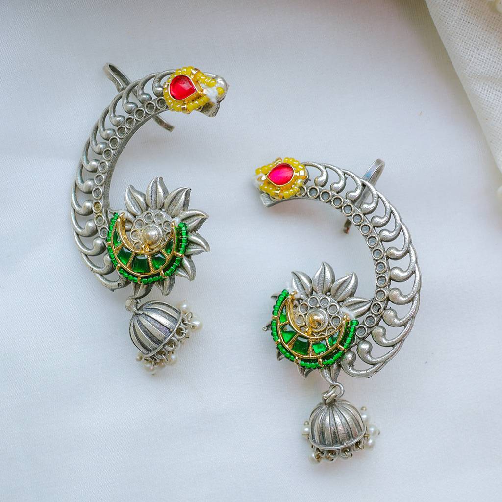 Traditional Oxidized Silver Ear Cuffs : FW-120A