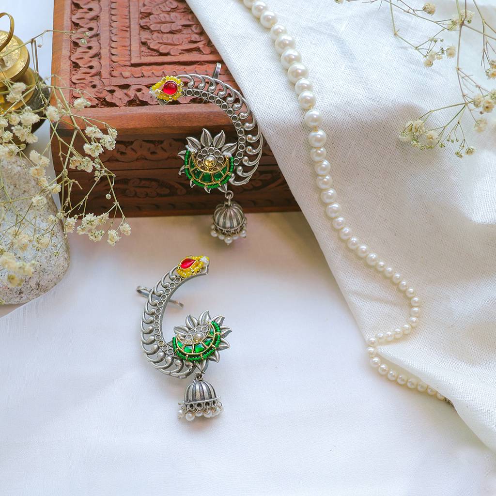 Traditional Oxidized Silver Ear Cuffs : FW-120A