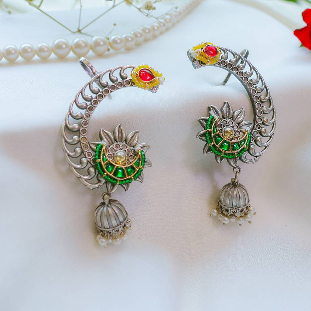 Traditional Oxidized Silver Ear Cuffs : FW-120A