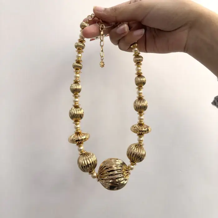 Tfc Varied Vortex Bold Bead And Pearl Gold Plated Necklace : 20188