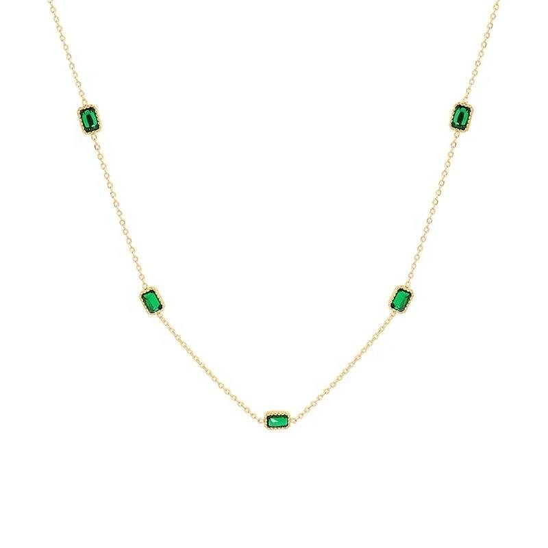 18Kt Gold Plated Rectangle Emerald Zircon Necklace, Navi : INNAVI