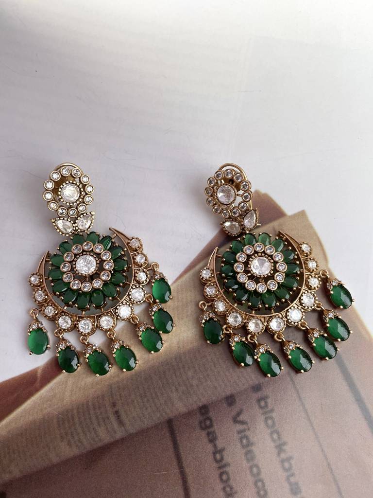 Bhavani Emerald Moissanite Polki Earrings : ER266