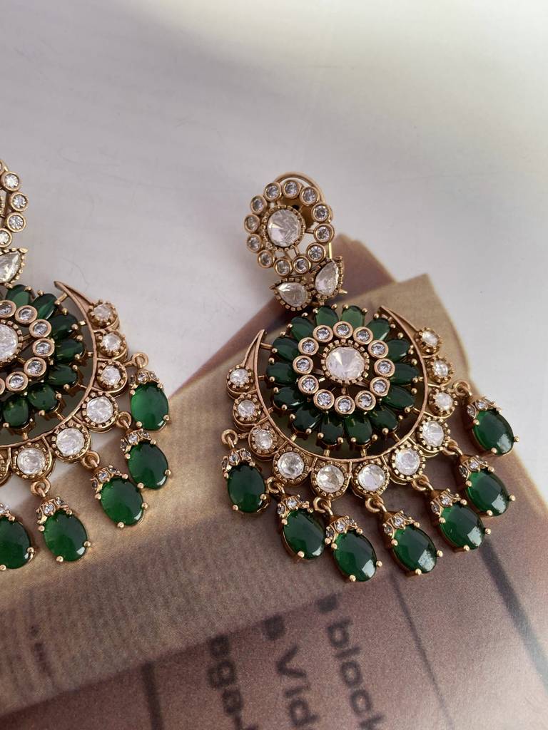 Bhavani Emerald Moissanite Polki Earrings : ER266